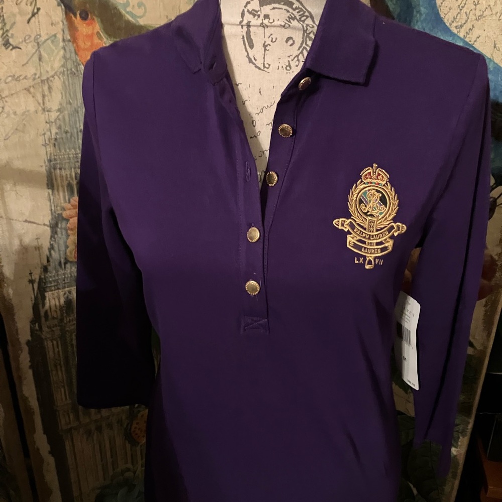 Polo by Ralph Lauren Purple Dress with Gold Emblem